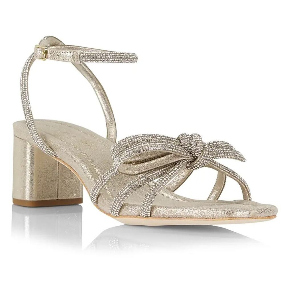 Loeffler Randall Mikel Crystal Embellished Bow Heel Sandal US 9 Cappuccino Suede - Picture 2 of 13